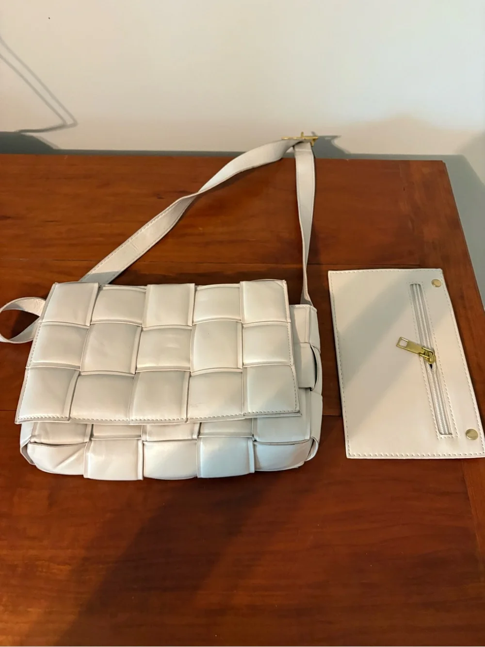 Cream woven padded shoulder bag quiet luxury minimalist purse